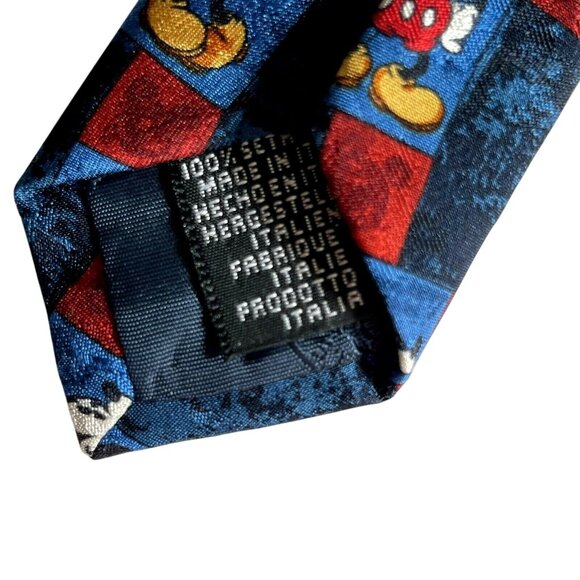 Vintage Disney Mickey Mouse Checkerboard Print Silk Necktie Made In Italy - Picture 3 of 6